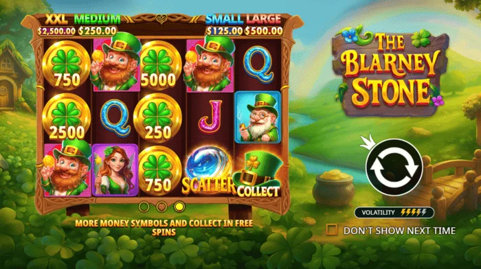 The Blarney Stone - hoofdscherm met rollen en groene vallei